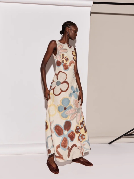 Vrg Grl Dresses & Skirts - Sleeveless Cream Floral Maxi Dress with Pastel Blooms